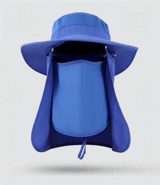 Home Prefer Outdoor UPF50+ Mesh Sun Hat Wide Brim Fishing Hat with Neck Flap,Mesh veil Sun Hat for Men Women,Blue