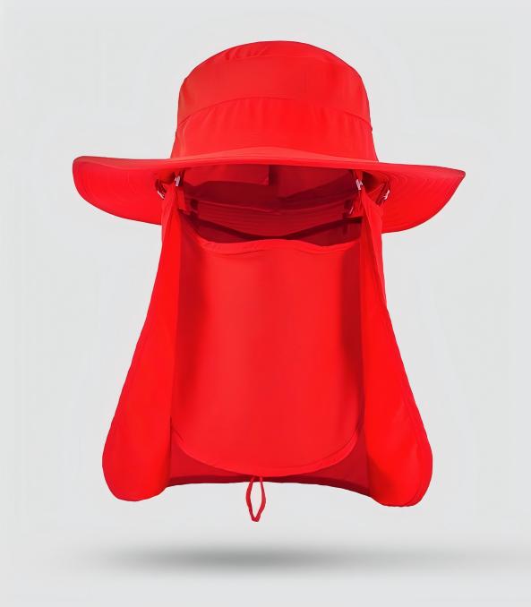 Home Prefer Outdoor UPF50+ Mesh Sun Hat Wide Brim Fishing Hat with Neck Flap,Mesh veil Sun Hat for Men Women,Red