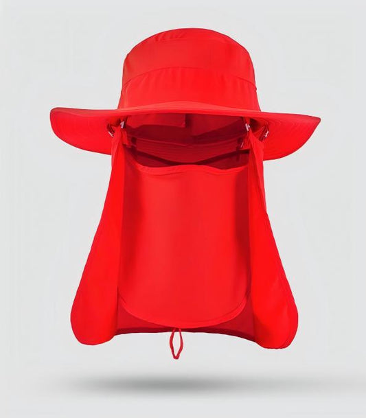 Home Prefer Outdoor UPF50+ Mesh Sun Hat Wide Brim Fishing Hat with Neck Flap,Mesh veil Sun Hat for Men Women,Red