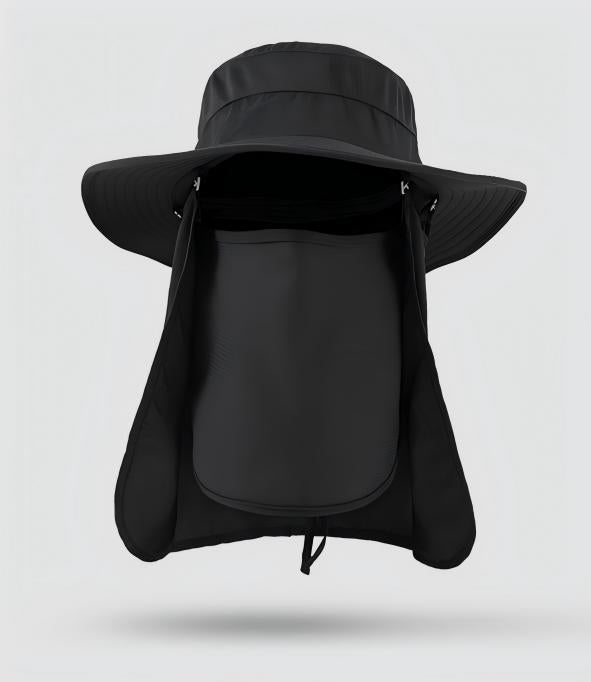 Home Prefer Outdoor UPF50+ Mesh Sun Hat Wide Brim Fishing Hat with Neck Flap,Mesh veil Sun Hat for Men Women,Black
