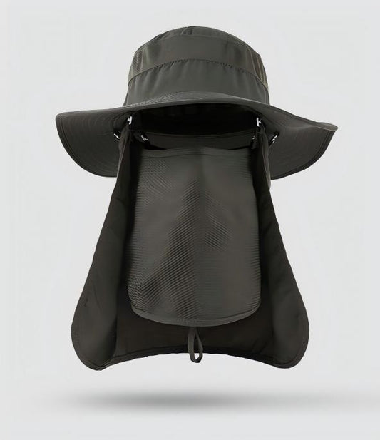 Home Prefer Outdoor UPF50+ Mesh Sun Hat Wide Brim Fishing Hat with Neck Flap,Mesh veil Sun Hat for Men Women,Army Green