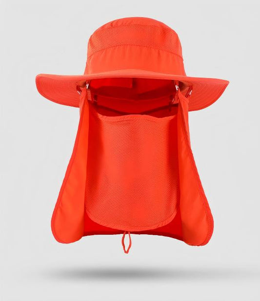 Home Prefer Outdoor UPF50+ Mesh Sun Hat Wide Brim Fishing Hat with Neck Flap,Mesh veil Sun Hat for Men Women,Orange