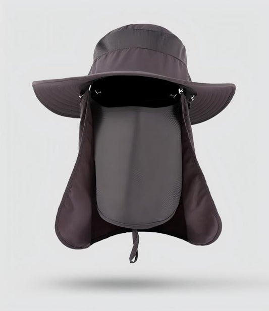 Home Prefer Outdoor UPF50+ Mesh Sun Hat Wide Brim Fishing Hat with Neck Flap,Mesh veil Sun Hat for Men Women,Grey