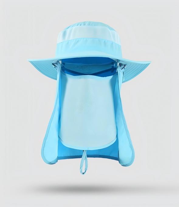 Home Prefer Outdoor UPF50+ Mesh Sun Hat Wide Brim Fishing Hat with Neck Flap,Mesh veil Sun Hat for Men Women,Sky Blue