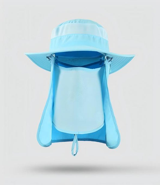Home Prefer Outdoor UPF50+ Mesh Sun Hat Wide Brim Fishing Hat with Neck Flap,Mesh veil Sun Hat for Men Women,Sky Blue