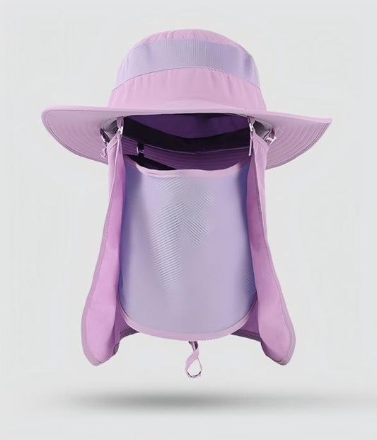Home Prefer Outdoor UPF50+ Mesh Sun Hat Wide Brim Fishing Hat with Neck Flap,Mesh veil Sun Hat for Men Women,Purple