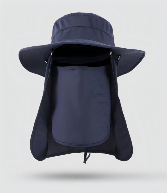 Home Prefer Outdoor UPF50+ Mesh Sun Hat Wide Brim Fishing Hat with Neck Flap,Mesh veil Sun Hat for Men Women,Navy