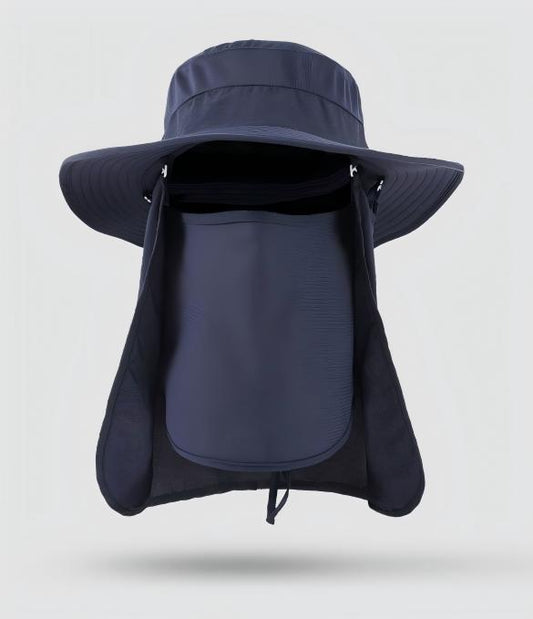 Home Prefer Outdoor UPF50+ Mesh Sun Hat Wide Brim Fishing Hat with Neck Flap,Mesh veil Sun Hat for Men Women,Navy