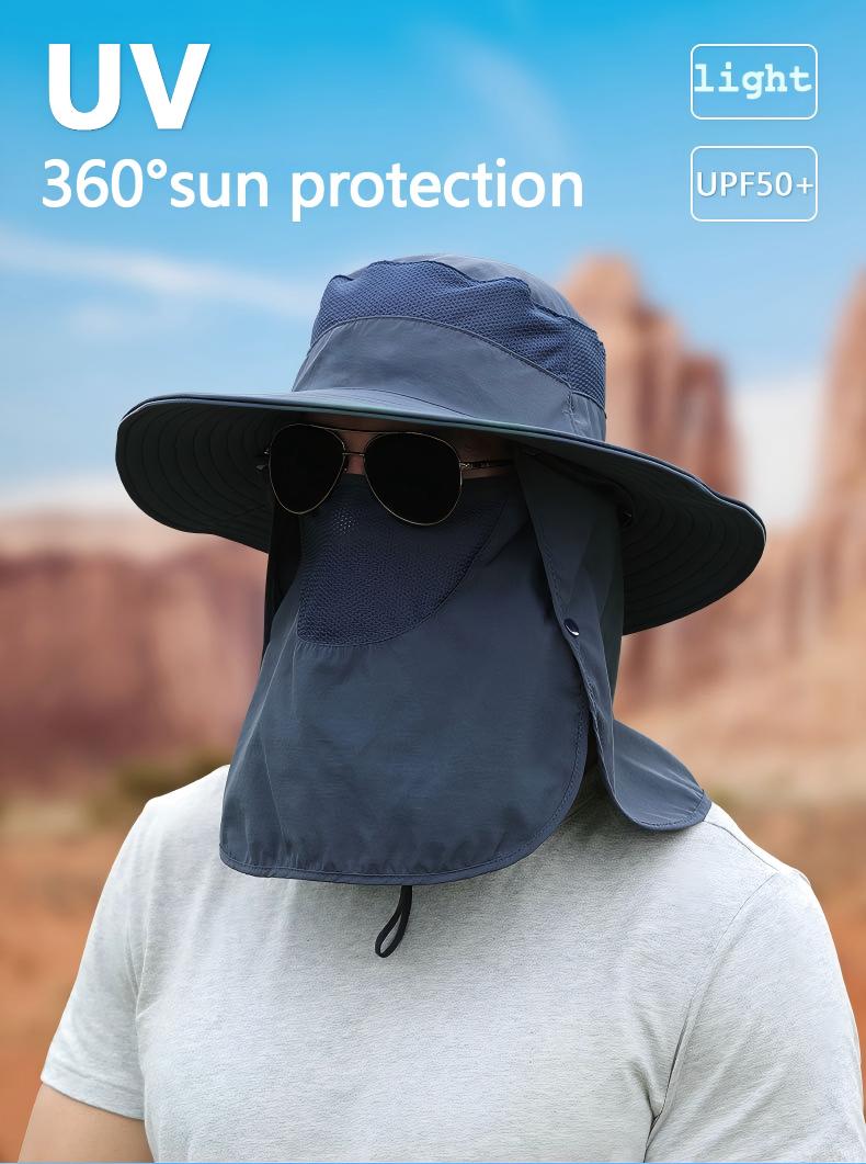 Home Prefer Outdoor UPF50+ Mesh Sun Hat Wide Brim Fishing Hat with Neck Flap Sun Hat for Men Women,Sky Blue