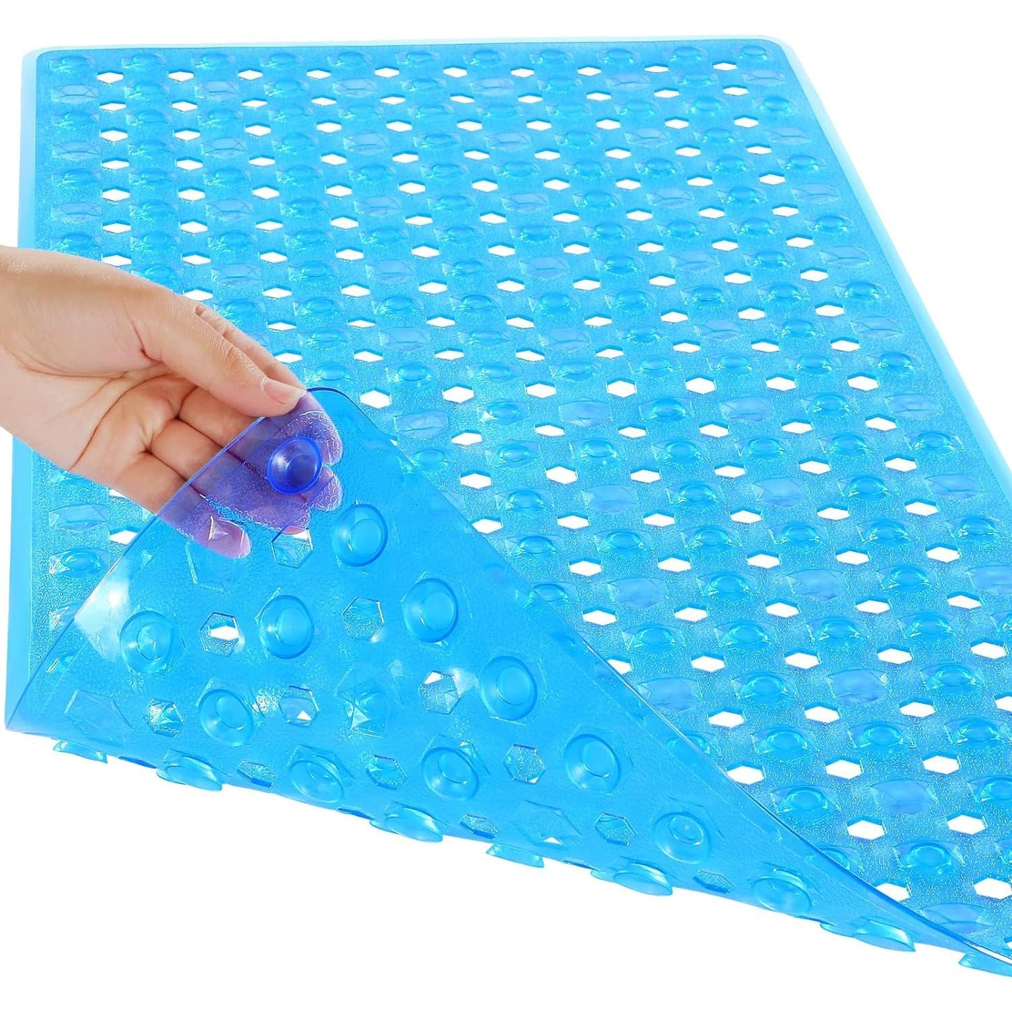 Bath Tub Shower Mat, Machine Washable Floor Liner Mats, Suction Cups and Drain Holes to Keep Tubs Clean, Soft on Feet, Bathroom Essentials,Blue