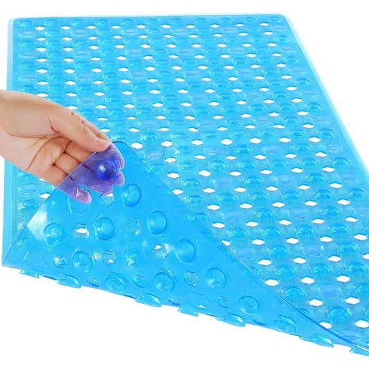 Bath Tub Shower Mat, Machine Washable Floor Liner Mats, Suction Cups and Drain Holes to Keep Tubs Clean, Soft on Feet, Bathroom Essentials,Blue