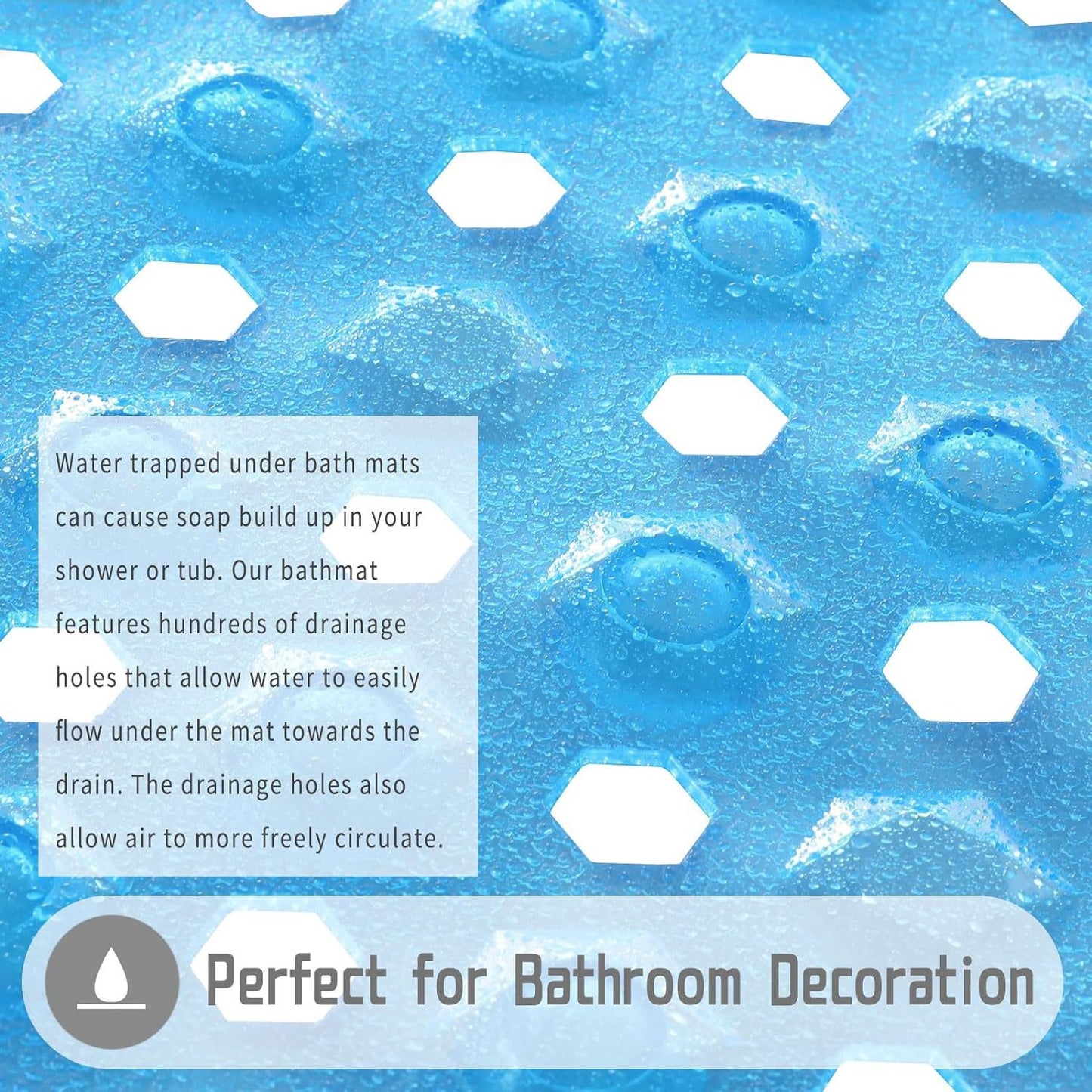 Bath Tub Shower Mat, Machine Washable Floor Liner Mats, Suction Cups and Drain Holes to Keep Tubs Clean, Soft on Feet, Bathroom Essentials,Blue
