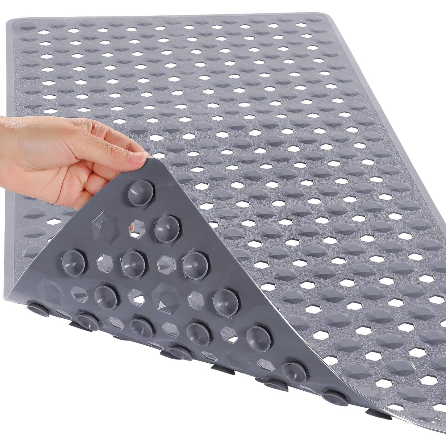 Bath Tub Shower Mat, Machine Washable Floor Liner Mats, Suction Cups and Drain Holes to Keep Tubs Clean, Soft on Feet, Bathroom Essentials,Grey