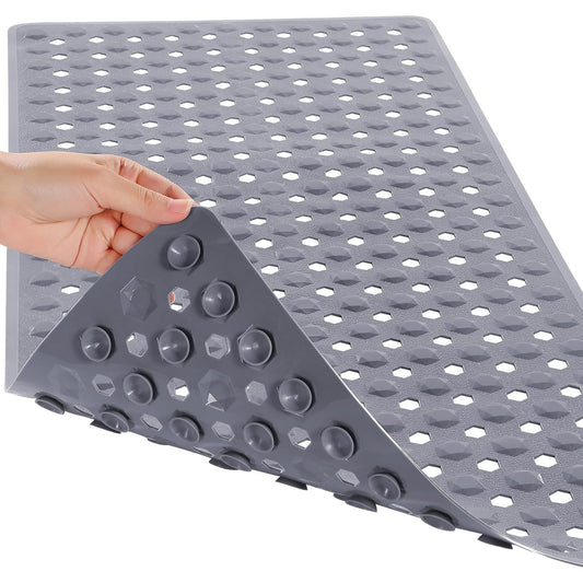 Bath Tub Shower Mat, Machine Washable Floor Liner Mats, Suction Cups and Drain Holes to Keep Tubs Clean, Soft on Feet, Bathroom Essentials,Grey