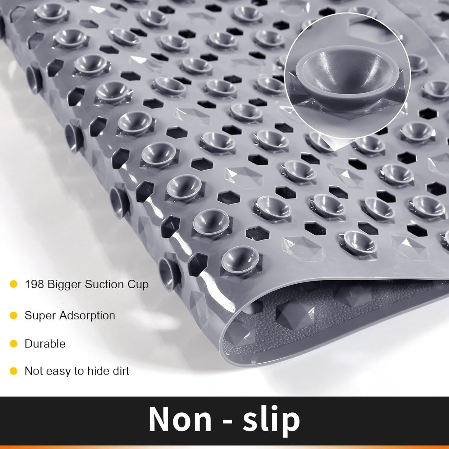 Bath Tub Shower Mat, Machine Washable Floor Liner Mats, Suction Cups and Drain Holes to Keep Tubs Clean, Soft on Feet, Bathroom Essentials,Grey