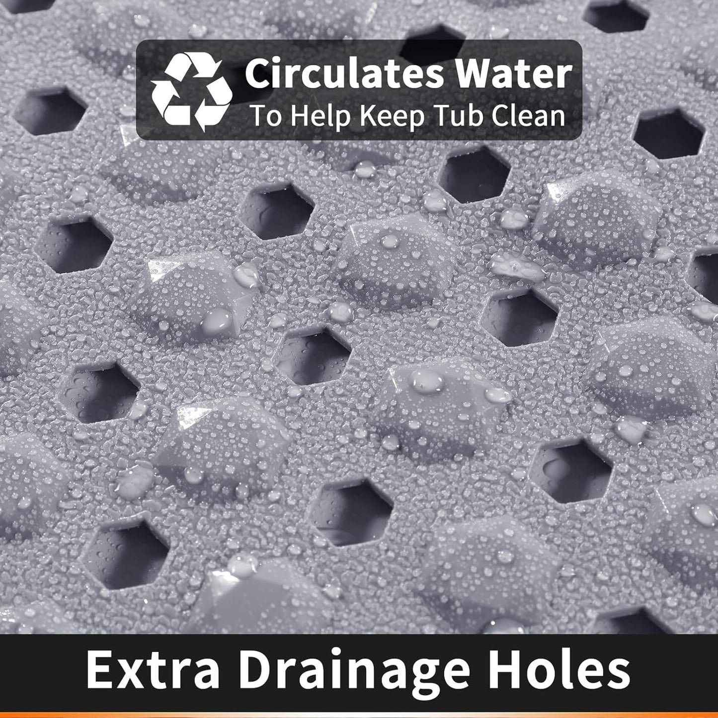 Bath Tub Shower Mat, Machine Washable Floor Liner Mats, Suction Cups and Drain Holes to Keep Tubs Clean, Soft on Feet, Bathroom Essentials,Grey