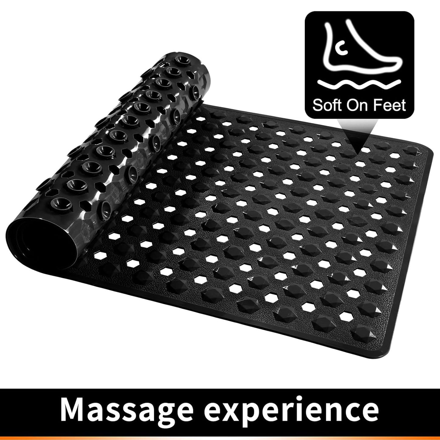 Bath Tub Shower Mat, Machine Washable Floor Liner Mats, Suction Cups and Drain Holes to Keep Tubs Clean, Soft on Feet, Bathroom Essentials,Black