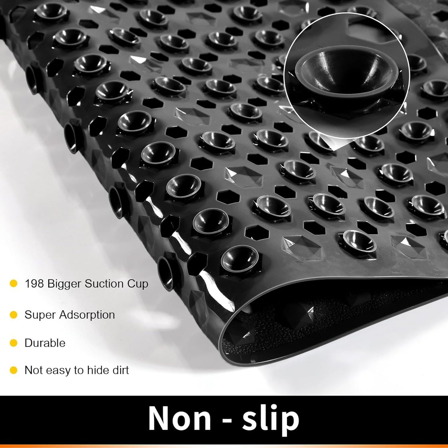 Bath Tub Shower Mat, Machine Washable Floor Liner Mats, Suction Cups and Drain Holes to Keep Tubs Clean, Soft on Feet, Bathroom Essentials,Black