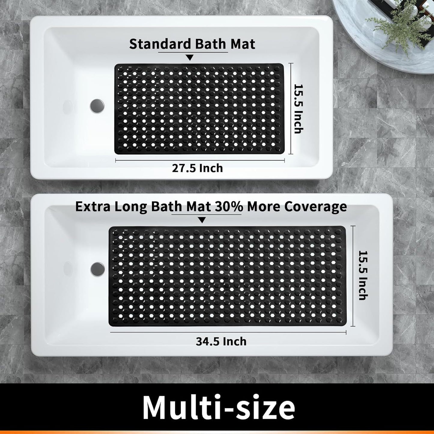 Bath Tub Shower Mat, Machine Washable Floor Liner Mats, Suction Cups and Drain Holes to Keep Tubs Clean, Soft on Feet, Bathroom Essentials,Black