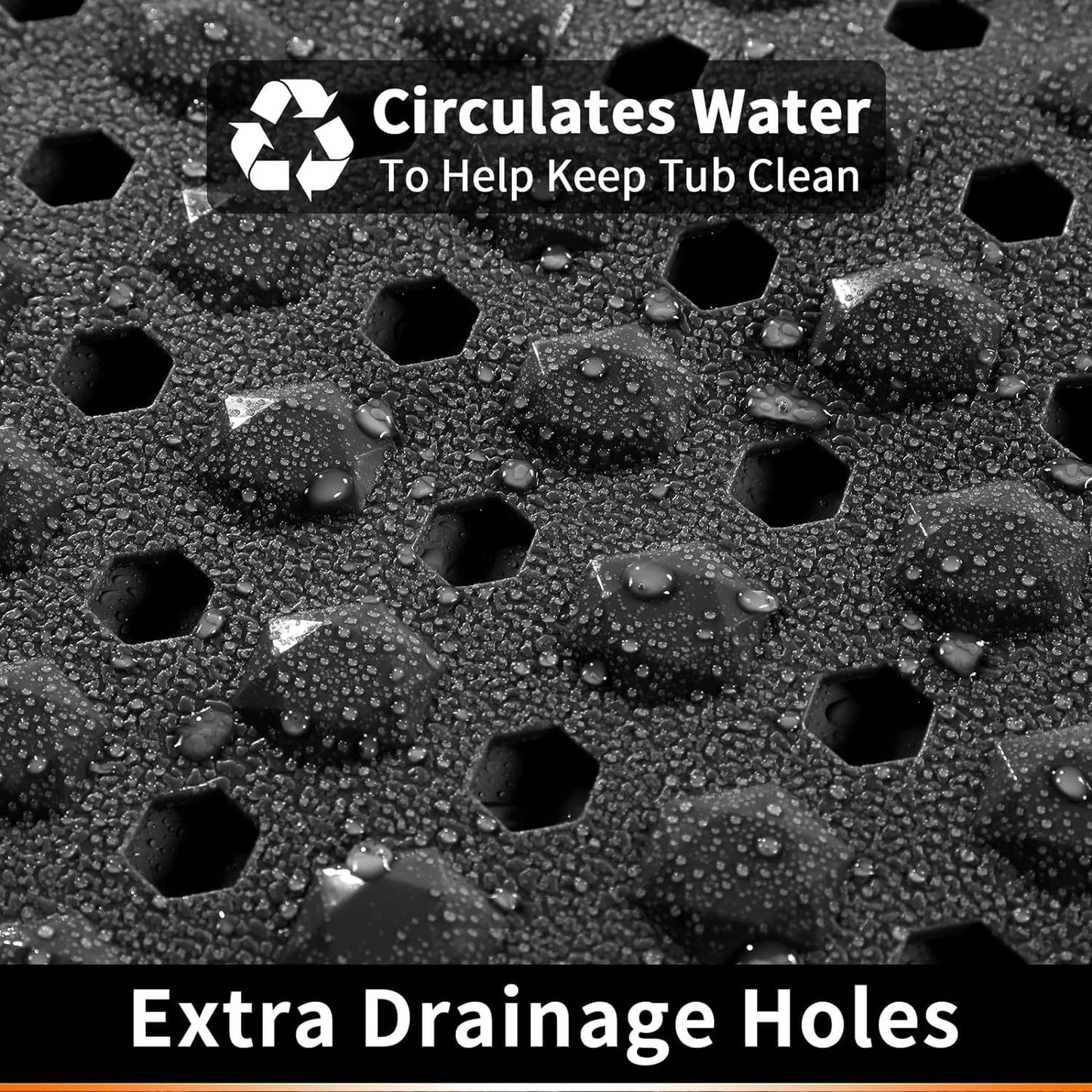 Bath Tub Shower Mat, Machine Washable Floor Liner Mats, Suction Cups and Drain Holes to Keep Tubs Clean, Soft on Feet, Bathroom Essentials,Black