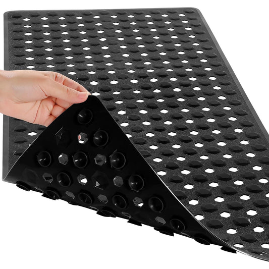Bath Tub Shower Mat, Machine Washable Floor Liner Mats, Suction Cups and Drain Holes to Keep Tubs Clean, Soft on Feet, Bathroom Essentials,Black