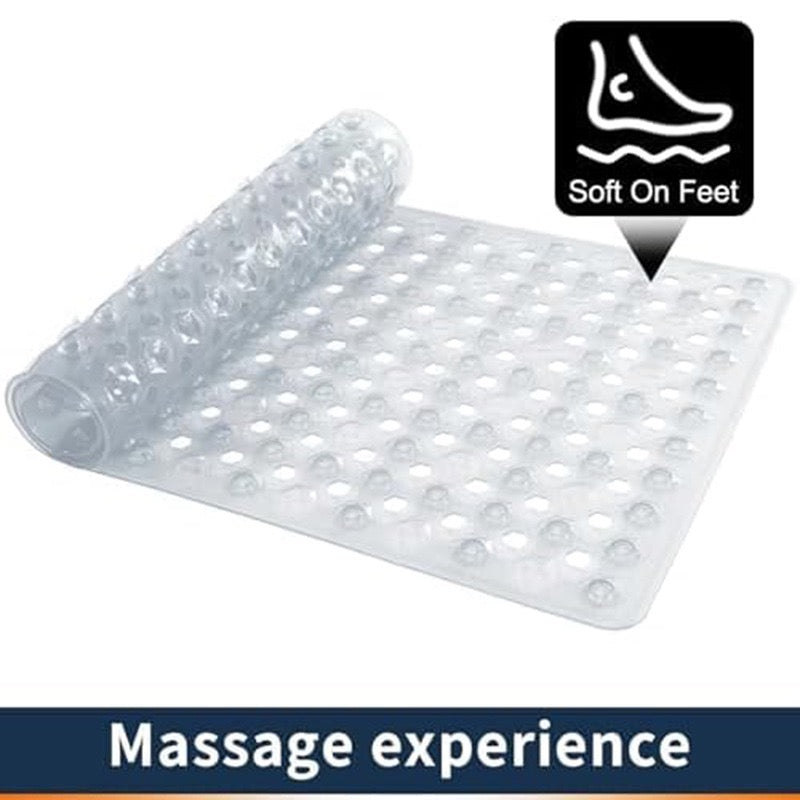 Bath Tub Shower Mat, Machine Washable Floor Liner Mats, Suction Cups and Drain Holes to Keep Tubs Clean, Soft on Feet, Bathroom Essentials,Clear