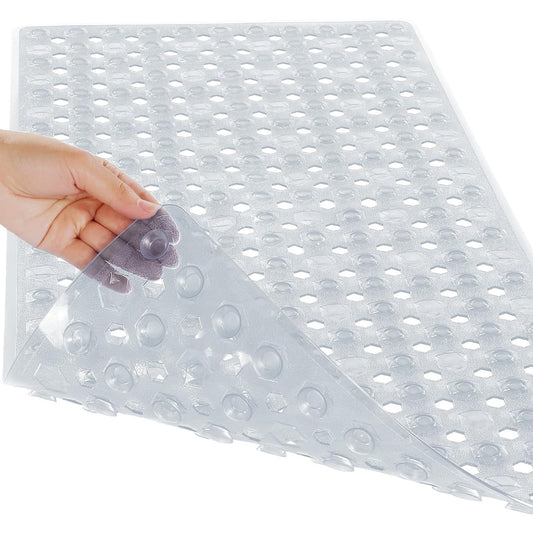Bath Tub Shower Mat, Machine Washable Floor Liner Mats, Suction Cups and Drain Holes to Keep Tubs Clean, Soft on Feet, Bathroom Essentials,Clear