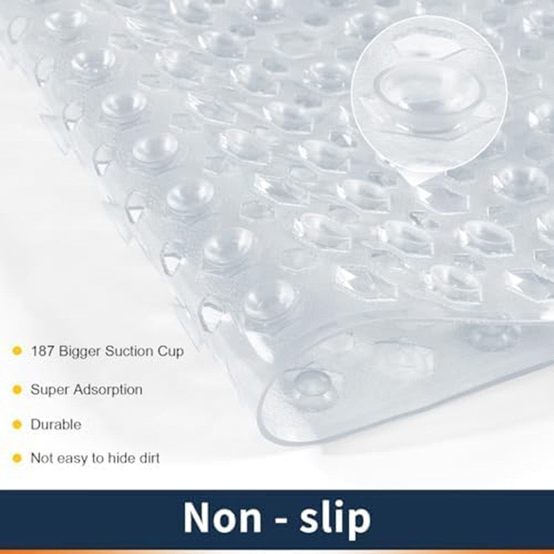 Bath Tub Shower Mat, Machine Washable Floor Liner Mats, Suction Cups and Drain Holes to Keep Tubs Clean, Soft on Feet, Bathroom Essentials,Clear