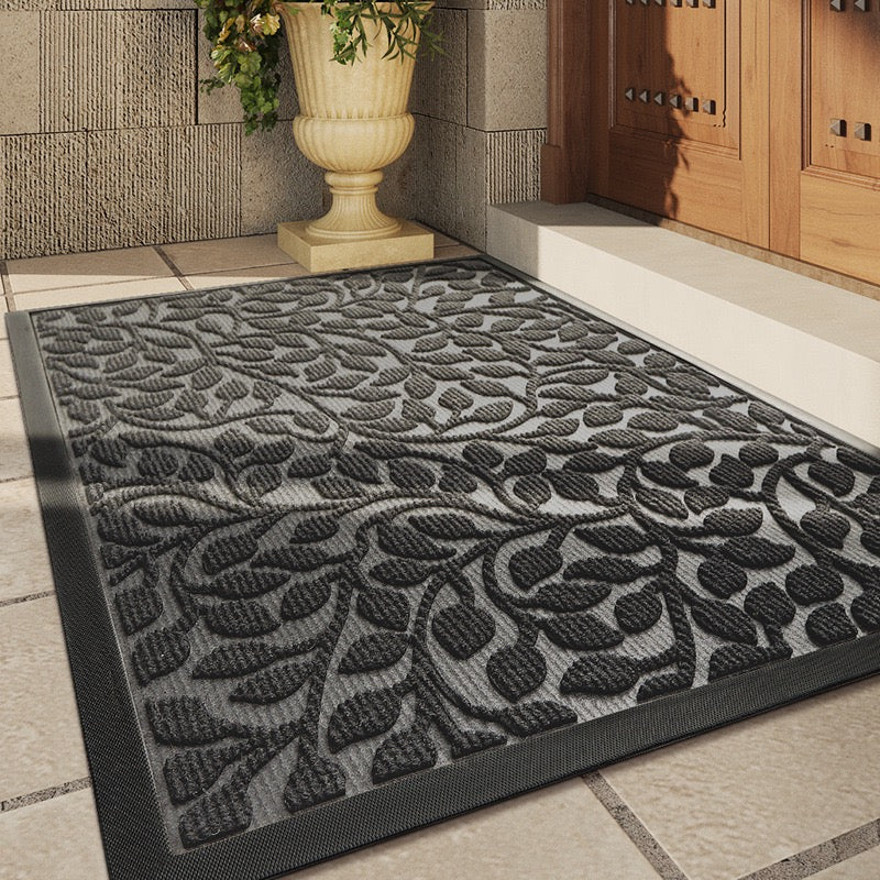 100% Waterproof All-Season Doormat, Natural Rubber, Stain and Fade Resistant, Low Profile Indoor Outdoor Door Mats, Easy Clean Patio Mat,Olive Tree Gray