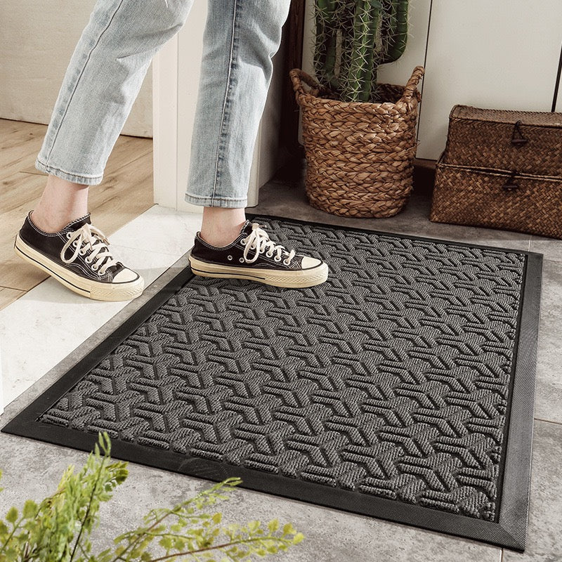 100% Waterproof All-Season Doormat, Natural Rubber, Stain and Fade Resistant, Low Profile Indoor Outdoor Door Mats, Easy Clean Patio Mat,Elegant Gray