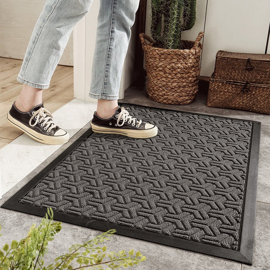 100% Waterproof All-Season Doormat, Natural Rubber, Stain and Fade Resistant, Low Profile Indoor Outdoor Door Mats, Easy Clean Patio Mat,Elegant Gray
