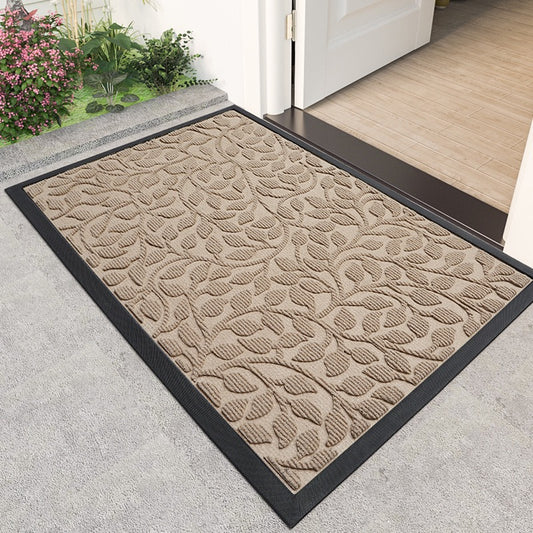 100% Waterproof All-Season Doormat, Natural Rubber, Stain and Fade Resistant, Low Profile Indoor Outdoor Door Mats, Easy Clean Patio Mat,Olive Tree Sand