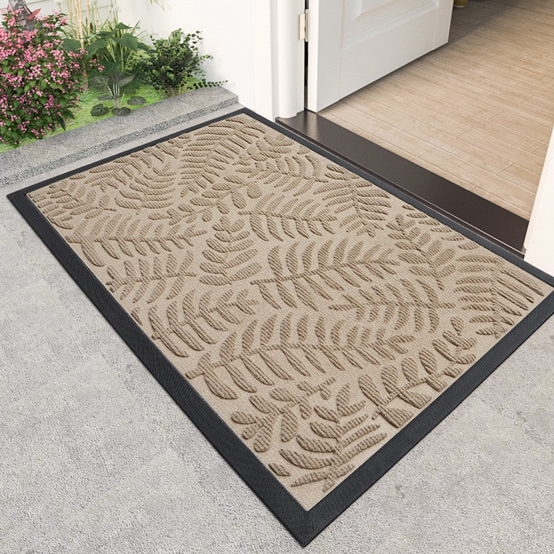 100% Waterproof All-Season Doormat, Natural Rubber, Stain and Fade Resistant, Low Profile Indoor Outdoor Door Mats, Easy Clean Patio Mat,Fern Sand