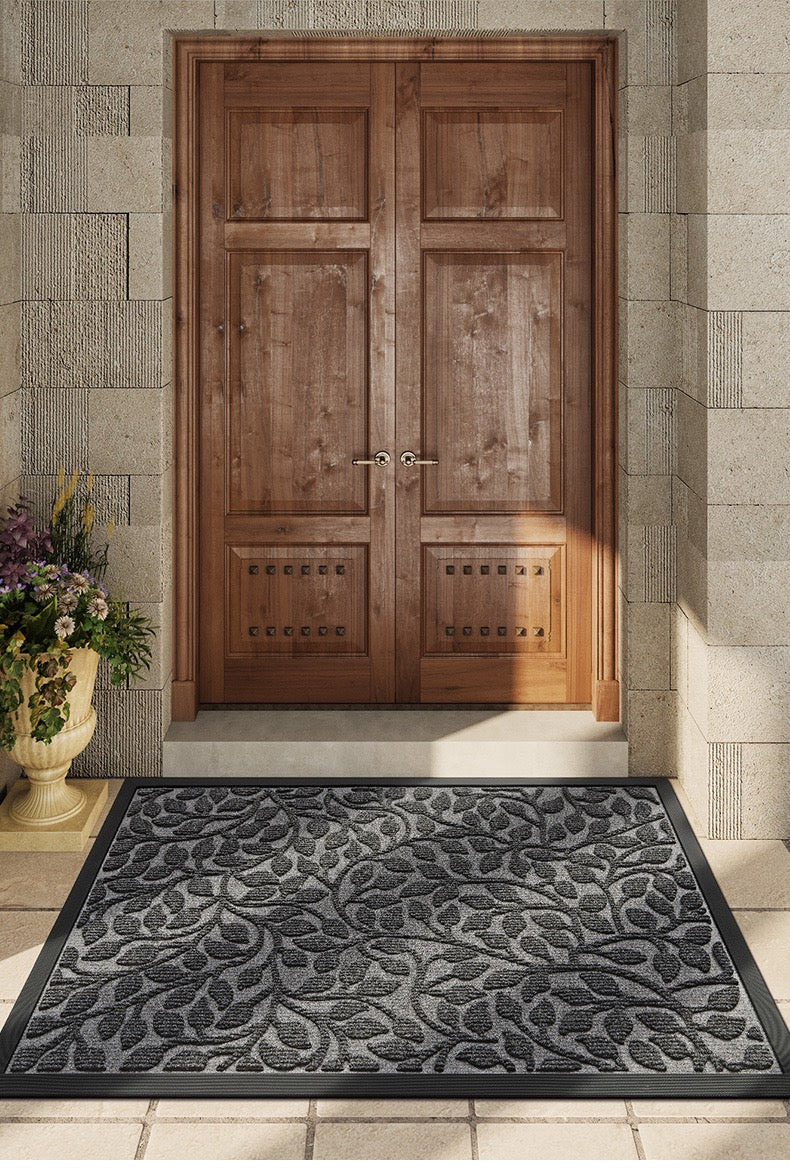 100% Waterproof All-Season Doormat, Natural Rubber, Stain and Fade Resistant, Low Profile Indoor Outdoor Door Mats, Easy Clean Patio Mat,Olive Tree Gray