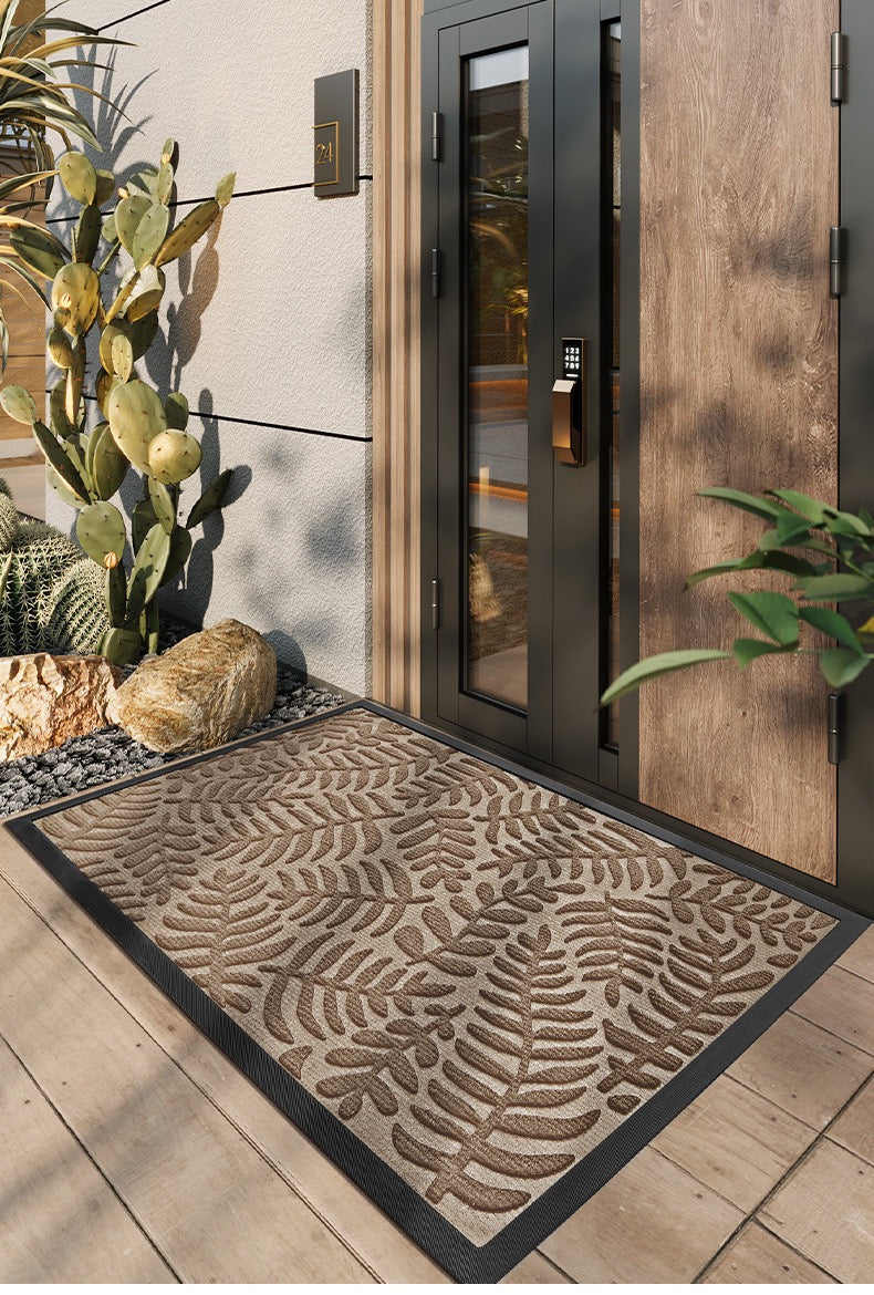 100% Waterproof All-Season Doormat, Natural Rubber, Stain and Fade Resistant, Low Profile Indoor Outdoor Door Mats, Easy Clean Patio Mat,Fern Sand