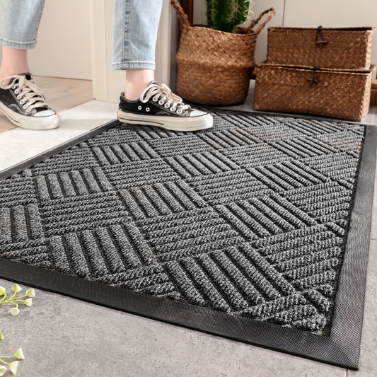 100% Waterproof All-Season Doormat, Natural Rubber, Stain and Fade Resistant, Low Profile Indoor Outdoor Door Mats, Easy Clean Patio Mat,Diamond Gray