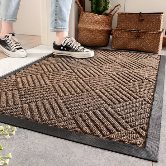 100% Waterproof All-Season Doormat, Natural Rubber, Stain and Fade Resistant, Low Profile Indoor Outdoor Door Mats, Easy Clean Patio Mat,Diamond Brown