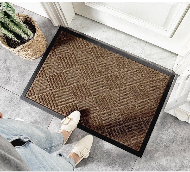 100% Waterproof All-Season Doormat, Natural Rubber, Stain and Fade Resistant, Low Profile Indoor Outdoor Door Mats, Easy Clean Patio Mat,Diamond Brown