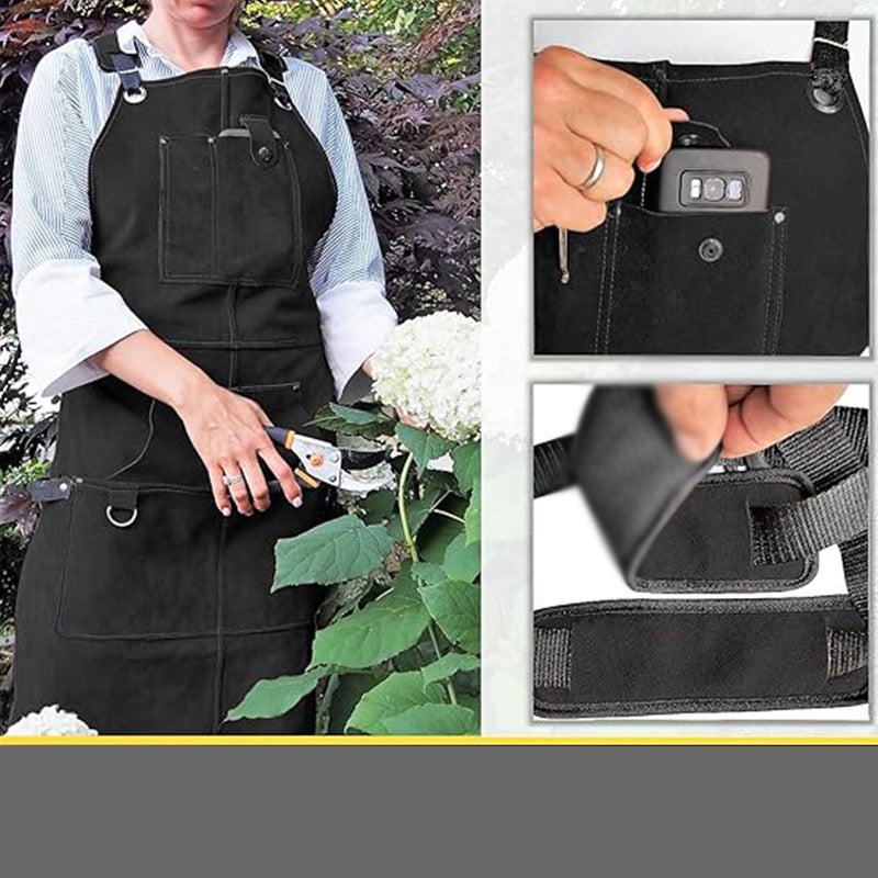 Leather Welding Work Apron with 6 Tool Pockets, Heat & Flame Resistant Welder Aprons, 24" x 36", Adjustable M to XXXL,Black