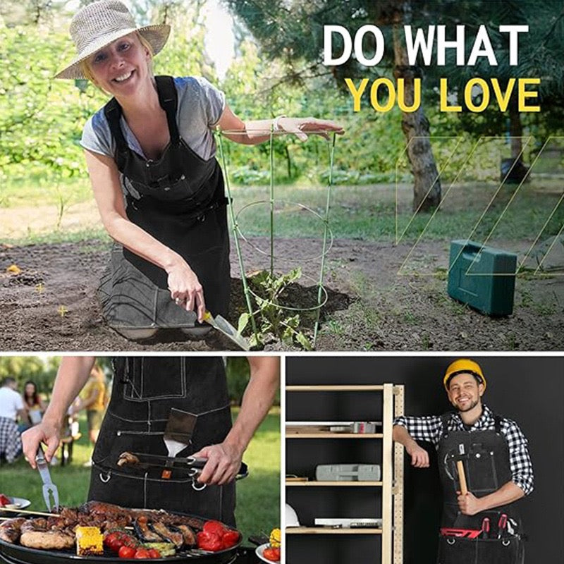 Leather Welding Work Apron with 6 Tool Pockets, Heat & Flame Resistant Welder Aprons, 24" x 36", Adjustable M to XXXL,Black