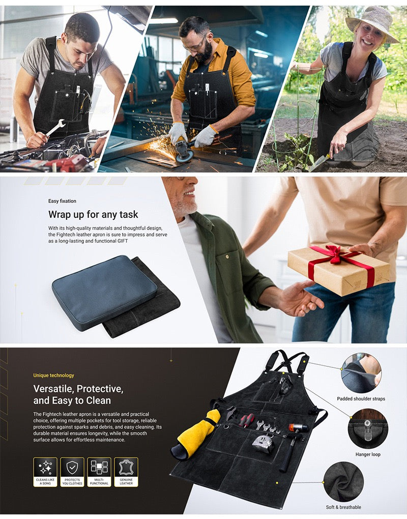 Leather Welding Work Apron with 6 Tool Pockets, Heat & Flame Resistant Welder Aprons, 24" x 36", Adjustable M to XXXL,Taupe
