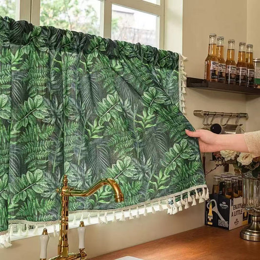 Boho Floral Kitchen Valances for Windows, Modern Farmhouse Botanical Vintage Chic Linen Tassel Curtain Valances for Bathroom Dining Living Room Bohemian Decor
