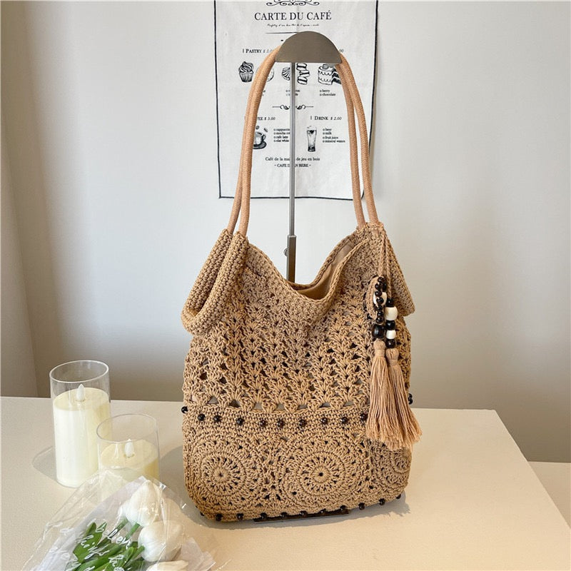 The Hobo Bag - Hand Crochet Large Women's Purse for Everyday & Travel - Durable Handbag & Tote With Zipper Pocket,Khaki
