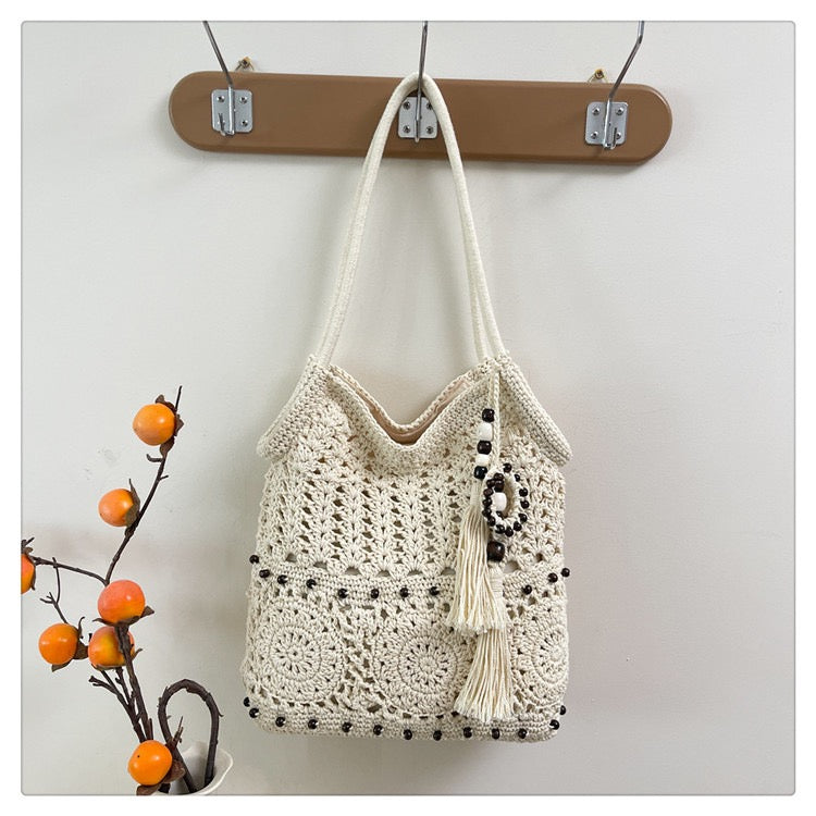 The Hobo Bag - Hand Crochet Large Women's Purse for Everyday & Travel - Durable Handbag & Tote With Zipper Pocket,Beige