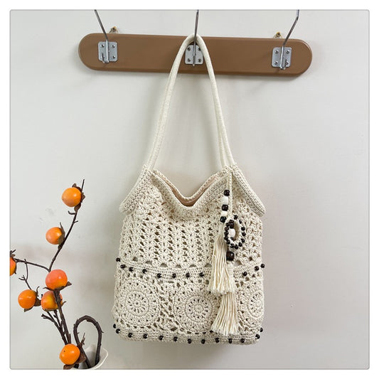 The Hobo Bag - Hand Crochet Large Women's Purse for Everyday & Travel - Durable Handbag & Tote With Zipper Pocket,Beige