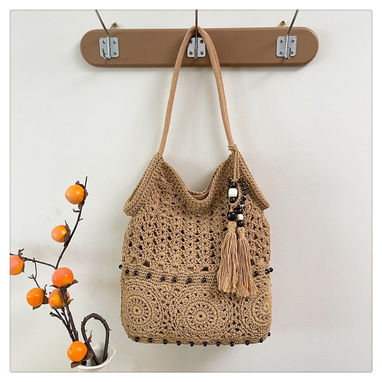 The Hobo Bag - Hand Crochet Large Women's Purse for Everyday & Travel - Durable Handbag & Tote With Zipper Pocket,Khaki