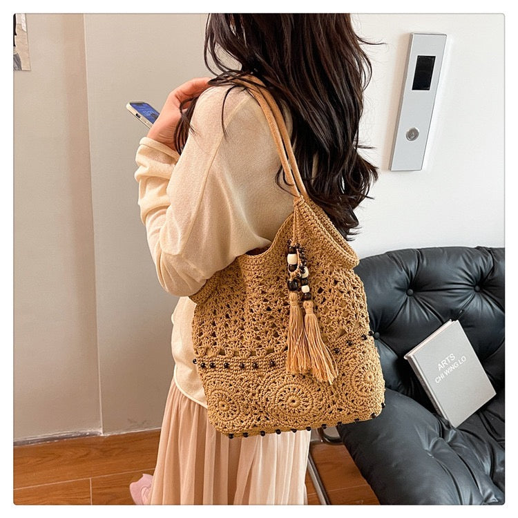 The Hobo Bag - Hand Crochet Large Women's Purse for Everyday & Travel - Durable Handbag & Tote With Zipper Pocket,Khaki