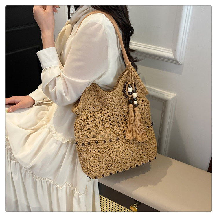 The Hobo Bag - Hand Crochet Large Women's Purse for Everyday & Travel - Durable Handbag & Tote With Zipper Pocket,Khaki