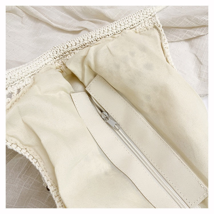 The Hobo Bag - Hand Crochet Large Women's Purse for Everyday & Travel - Durable Handbag & Tote With Zipper Pocket,Beige