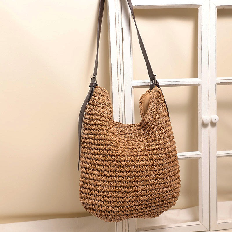 The Hobo Bag - Hand Crochet Large Women's Purse for Everyday & Travel - Durable Handbag & Tote With Magnetic Buckle,Environment Protection,Khaki